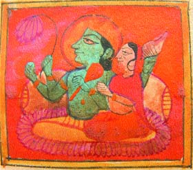 A miniature painting of Radha-Krishan in the gurdwara library