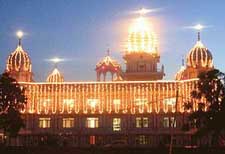 The gurdwara in Phase VIII illuminated on the occasion of Baisakhi in Mohali on Thursday